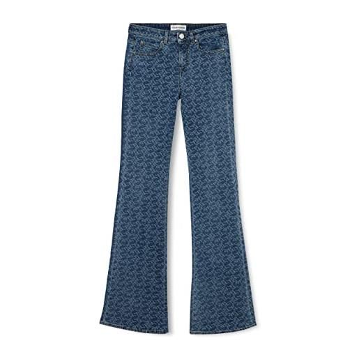 Pinko flora no belt flare denim logo jeans, zg4_bianco/blu scuro, 32 donna