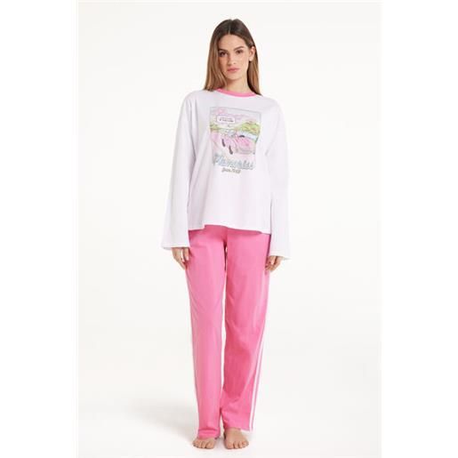 Tezenis pigiama lungo in cotone stampa "memories" donna rosa