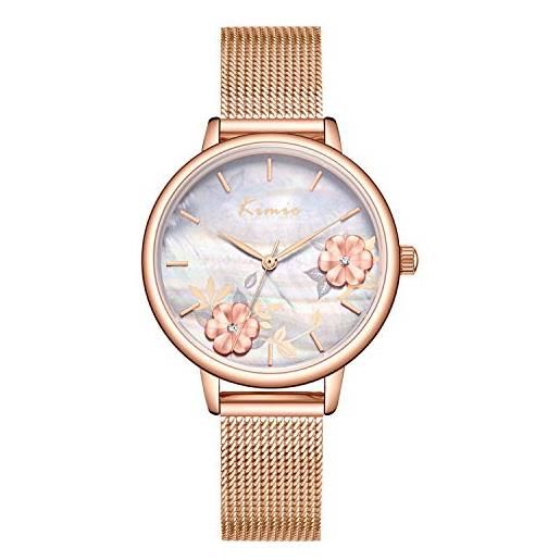 RORIOS orologi da donna analogico al quarzo orologi da polso minimalista mesh cinturino fiore moda women watches