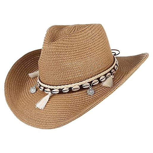 EOZY cappello da cowboy, cappello di paglia da donna, cappello da sole estivo, cappello da spiaggia, cachi, taglia unica