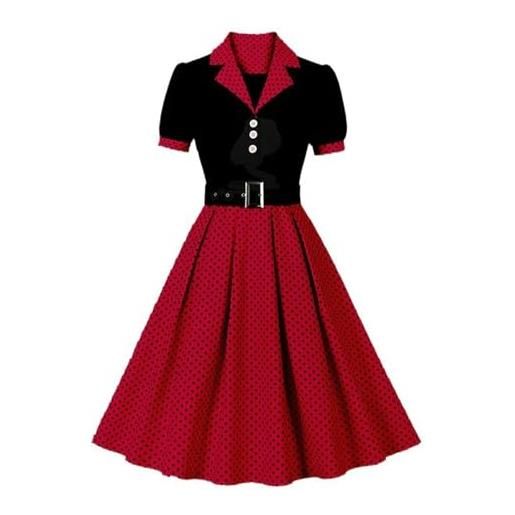 AYAZER abito estivo corto da donna casual vintage patchwork con stampa a pois colletto rovesciato abiti stile retrò-7-xl