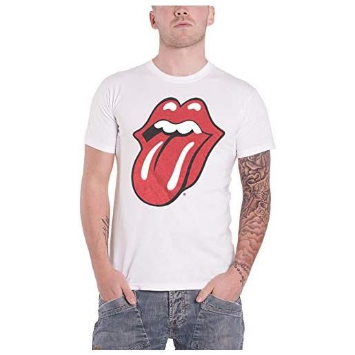 Rolling Stones rock off the Rolling Stones classic tongue with soft hand inks, maglietta a maniche corte uomo, bianco (white), s