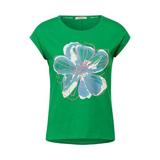 Cecil b317817 maglietta in cotone con fiore, cheeky green, l donna
