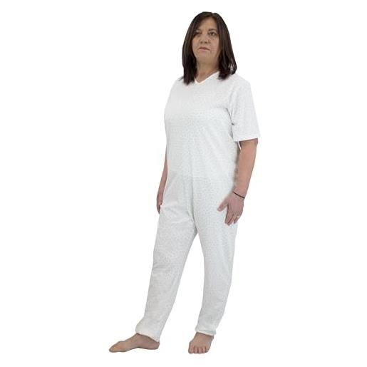 FERRUCCI COMFORT pigiama sanitario con cerniera sul dorso, tuta intera 100% cotone, manica corta, pantalone lungo - 9012/3 - per stagioni intermedie, tessuto leggero, per anziani, alzheimer, incontinenza (l, donna)