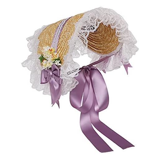 COSDREAMER cappello da sole da donna, stile vittoriano, con fiocchi di paglia, colore: (bianco)