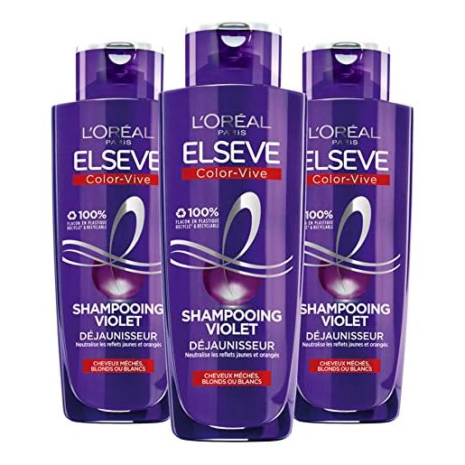 L'Oréal Paris - set di 3 shampoo viola antigiallimento - per capelli biondi, decolorati, cattivi o bianchi - neutralizzazione dei riflessi gialli e arancioni - elseve color-vive - 3 x 200 ml