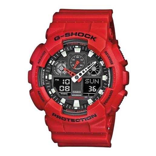 Casio g-shock orologio 20 bar, rosso, analogico - digitale, uomo, ga-100b-4aer