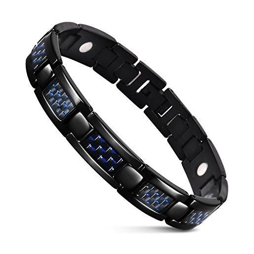 JFUME braccialetto magnetico per uomini braccialetto nero con gioielli in fibra di carbonio blu strumento di rimozione del collegamento regolabile da 8,5
