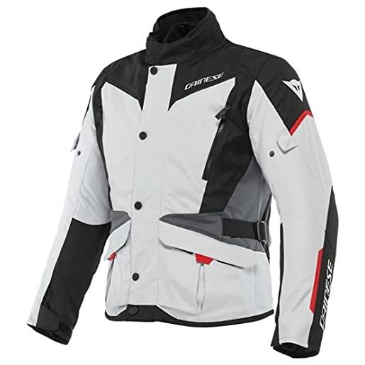 Dainese - tempest 3 d-dry, giacca da uomo moto touring, giacca impermeabile, fodera termica rimovibile, protezioni su spalle e gomiti, grigio ghiaccio/nero/rosso lava, 56