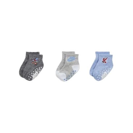 Nike calzini art of play gripper ankle socks (3 pairs) unisex bimbo (multicolore/grigio, 12-24 m)