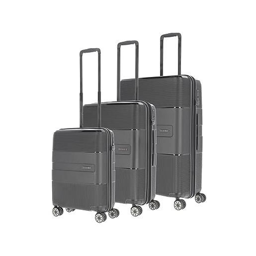 travelite set di valigie a 4 ruote con guscio rigido a 3 pezzi, misure l/m/s con serratura tsa, serie di valigie waal, robusti trolley con fodera riciclata, nero
