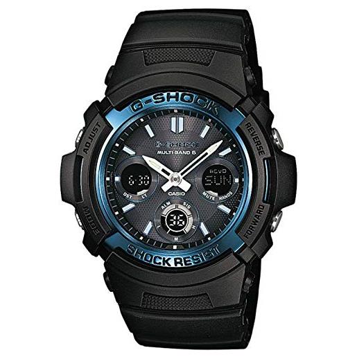 Casio g-shock orologio 20 bar, azzurro/nero, con ricezione segnale radio e funzione solare, analogico - digitale, uomo, awg-m100a-1aer
