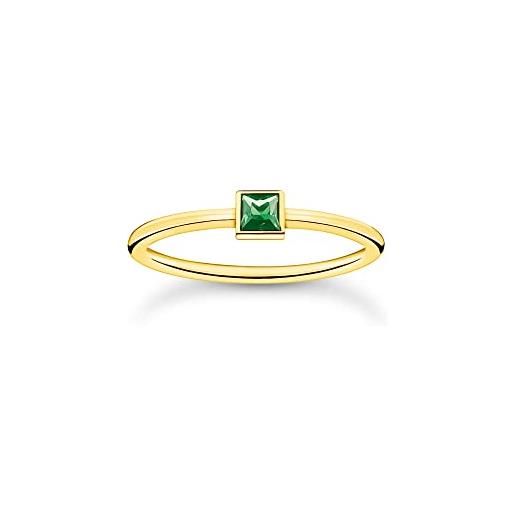 Thomas sabo anello da donna con pietra verde, in argento sterling 925, placcato oro giallo 750, tr2395-472-6, 52, argento sterling, pietra di vetro