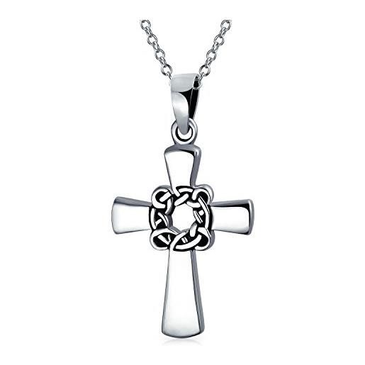 Bling Jewelry vichingo irlandese nodo celtico eterno spine di cristo croce ciondolo collana per le donne per gli uomini. 925 sterling silver 16 pollici