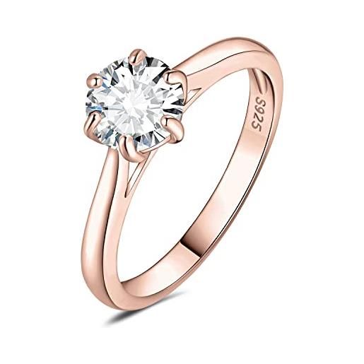JewelryPalace 1ct classic anello solitario donna argento 925 con creato moissanite, diamante simulato anelli con pietra rotonda, semplice fedine fidanzamento in oro rosa set gioielli donna 19.5