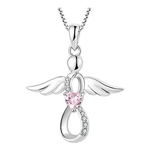 FJ collana angelo custode donna argento 925 collana con ciondolo infinito collana ottobre pietra portafortuna tormalina rosa gioielli regalo per donna