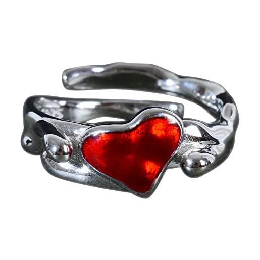 NicoWerk anello da donna in argento cuore in argento sterling 925 largo rosso lava irregolare lucido giocoso insolito sorprendente curvo sri941
