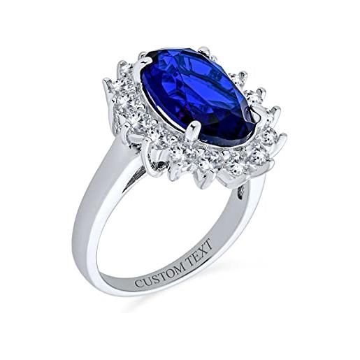 Bling Jewelry personalizzare classico tradizionale 6ctw royal blue cz crown halo oval cubic zirconia simulato zaffiro fidanzamento per donne anello promessa. 925 sterling silver personalizzato