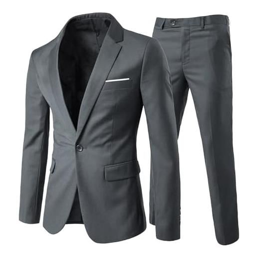 Allthemen abiti da uomo abito da sposa slim fit a 2 pezzi abito da lavoro con un bottone giacche blazer pantaloni grigio scuro 3xl