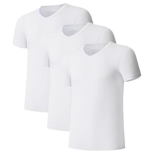 COLORFULLEAF maglietta da uomo, confezione da 3 pezzi, con scollo a v, a maniche corte, in bambù, basic slim fit, bianco, xl