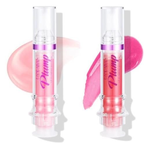 Kekmjudy lip oil con estratto di peperoncino - clear pink instant plumper lip gloss, idrating & nourishing tinted lip balm liquid lipstick (01 + 03)