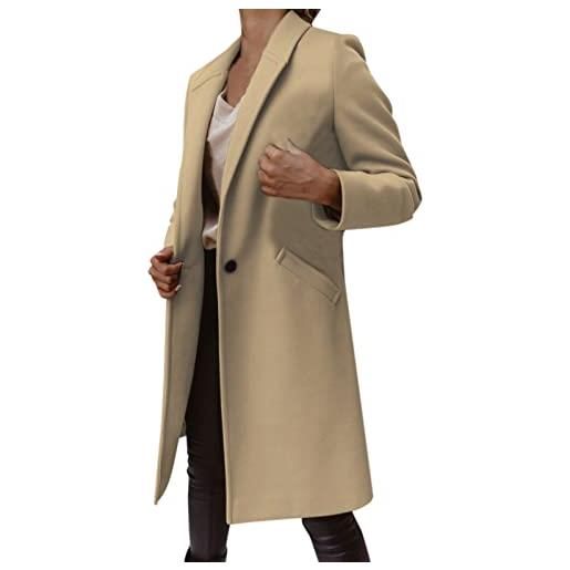 Generic natale 2024 giacca da donna a maniche lunghe con risvolto tinta unita giacca da lavoro da donna cardigan giacca top marrone chiaro cappotto di lana da donna, beige, 48