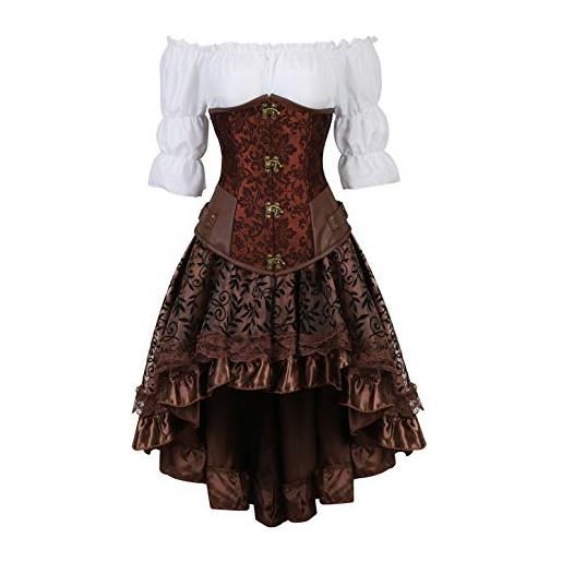 WLFFW corsetto pelle costume steampunk sottoseno burlesque corsetti da donna (eu(38-40) xl, nero)
