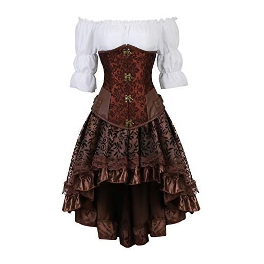 WLFFW corsetto pelle costume steampunk sottoseno burlesque corsetti da donna (eu(40-42) 2xl, marrone)
