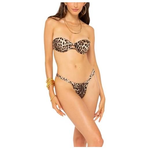 4giveness beachwear donna beige bikini maculato con balconcino e slip brasiliana m