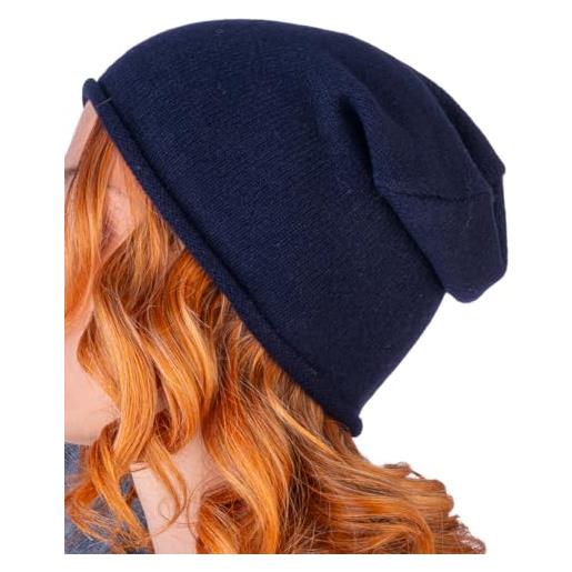 Cashmere Zone - cappello donna in 100% cashmere berretto a campana morbido copricapo caldo made in italy(blu)