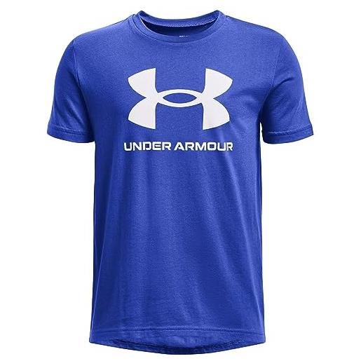 Under Armour maglietta a maniche corte con logo sportivo da ragazzo, (486) versa blu / bianco, l