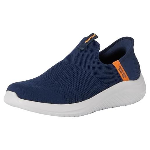 Skechers boys, scivolare su, navy textile/orange trim, 43 eu