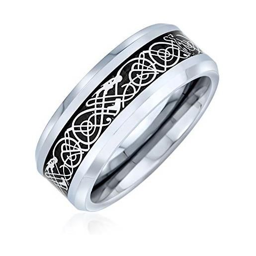 Bling Jewelry due toni d'argento nero nodo celtico drago intarsio coppie titanio fedi nuziali per gli uomini per le donne comfort fit 8mm