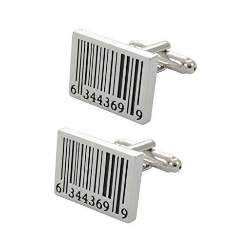 COLLAR AND CUFFS LONDON - gemelli di alta qualità e scatola regalo - ottone - codice a barre - colori argento e nero - shopping barcode scansione