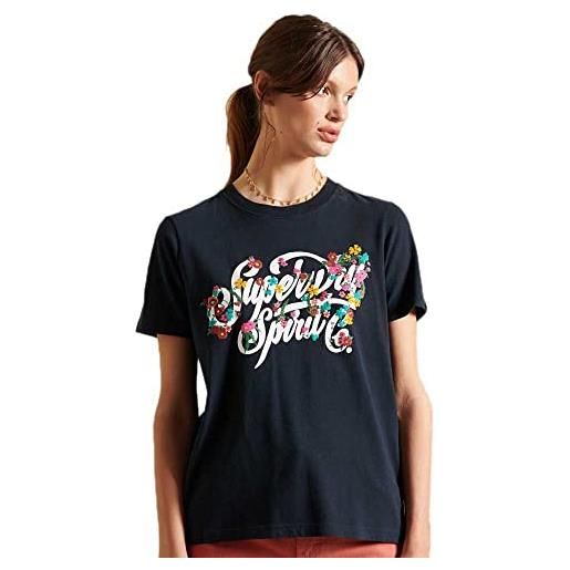 Superdry script style floral tee t-shirt, eclipse navy, xs donna