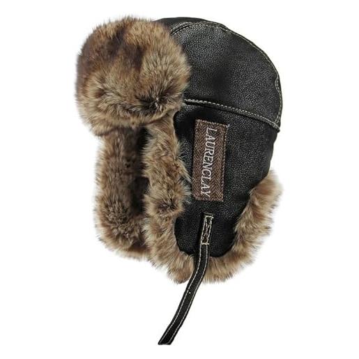GIBZ cappello invernali in pelle, cappelli russo in pelliccia sintetica con earflap, berretto da aviatore caldo e spesso, per uomo donna, nero, xl