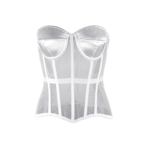 FRESQA corsetto overbust in rete da donna sexy top donna dimagrante vestibilità trasparente corsetti e bustini body shaper taglie forti xxs-5xl