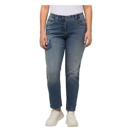 Ulla popken boyfriend-jeans, destroy-effekte, weites bein, stretch, blue denim, 66 donna