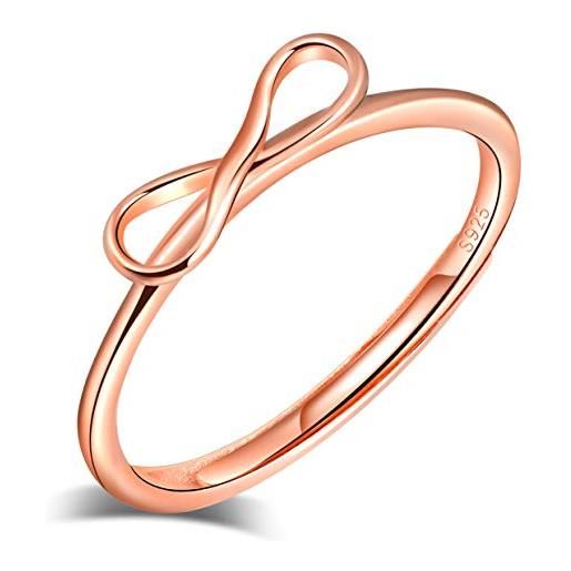 Yumilok, anello da donna regolabile, con simbolo dell'infinito, anello di fidanzamento, anello di fiducia, anello in argento 925, per donne e ragazze, oro rosa