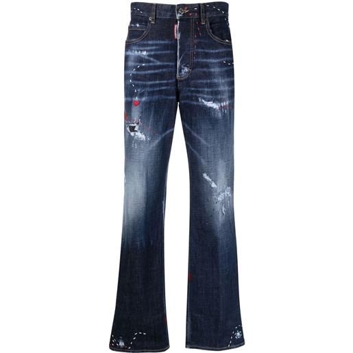 Dsquared2 jeans svasati con effetto vissuto - blu