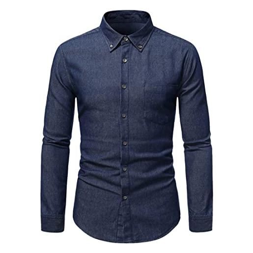 FAWHEWX camicia di jeans azzurra classica da uomo colletto a punta camicia di jeans slim fit tinta unita camicia di jeans casual da uomo in cotone con bottoni in metallo(b-blu(a)/3xl)