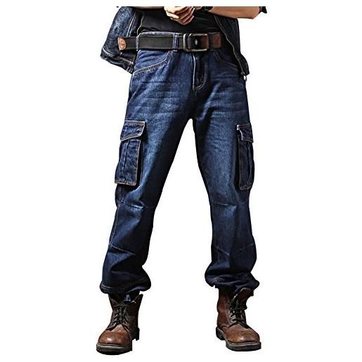 Idopy indumenti da lavoro casual del motociclista dei pantaloni dei jeans di carico del motociclista di denim blu 34