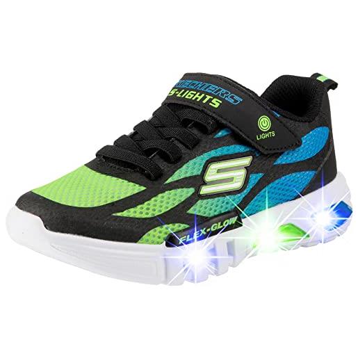Skechers flex-glow, scarpe da ginnastica bambini e ragazzi, nero black blue lime bblm, 28 eu