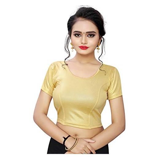TreegoArt Fashion designer donna cotton lycra mezza manica camicetta elasticizzata pronta per l'uso per saree free size - (ps 160 golden)