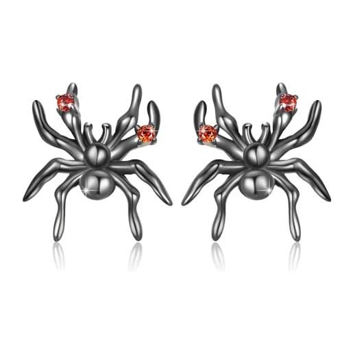 REDSUN orecchini a forma di ragno, in argento sterling 925, con ragno, neri, per halloween, ipoallergenici, idea regalo per donna, argento sterling