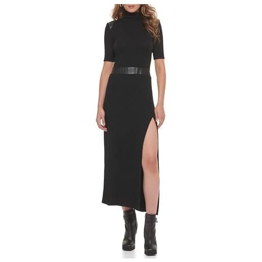 DKNY maxi dress a maniche corte con dettagli in poliuretano, nero, l donna