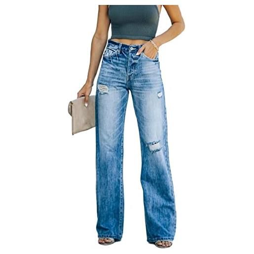 GKZA jeans svasati da donna casual elasticizzati a zampa larga effetto invecchiato pantaloni in denim bootcut a vita media jeans con fondo a campana, 01-blue jeans flare, xxl