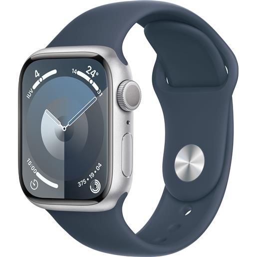 APPLE smartwatch apple watch series 9 gps cassa 41mm in alluminio argento con cinturino sport s/m blu tempesta