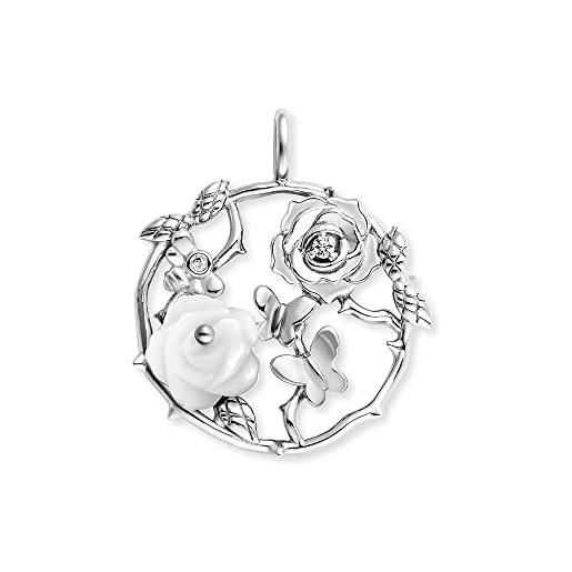 Engelsrufer ciondolo da donna rose garden in argento sterling - tempestato di 2 zirconi - chiusura con occhielli - senza nichel, 25 mm, argento sterling, zirconia cubica