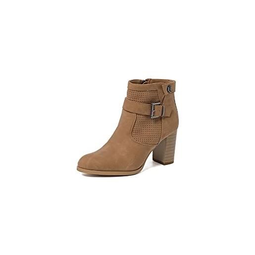 QUEEN HELENA tronchetti traforati stivaletti bassi con zip laterale scarpe con tacco donna x28-104 (marrone, numeric_39)